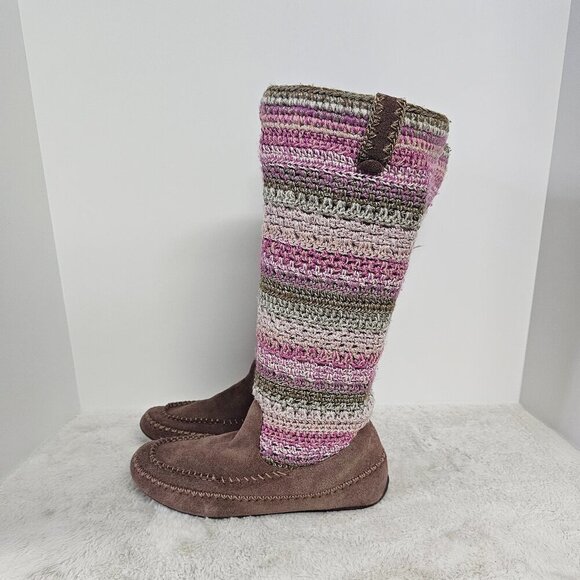 The Sak Plum Purple Green Knit Faux Suede Boot Boho Hippie Moccasins 8 - Picture 1 of 15